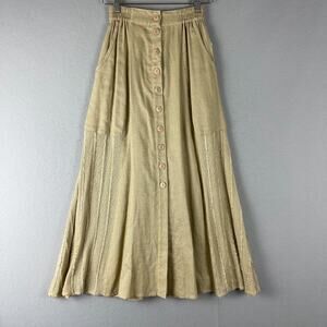 Vintage MZM Linen Blend Maxi Skirt Womens Small Beige Lagenlook USA Made 90s NEW
